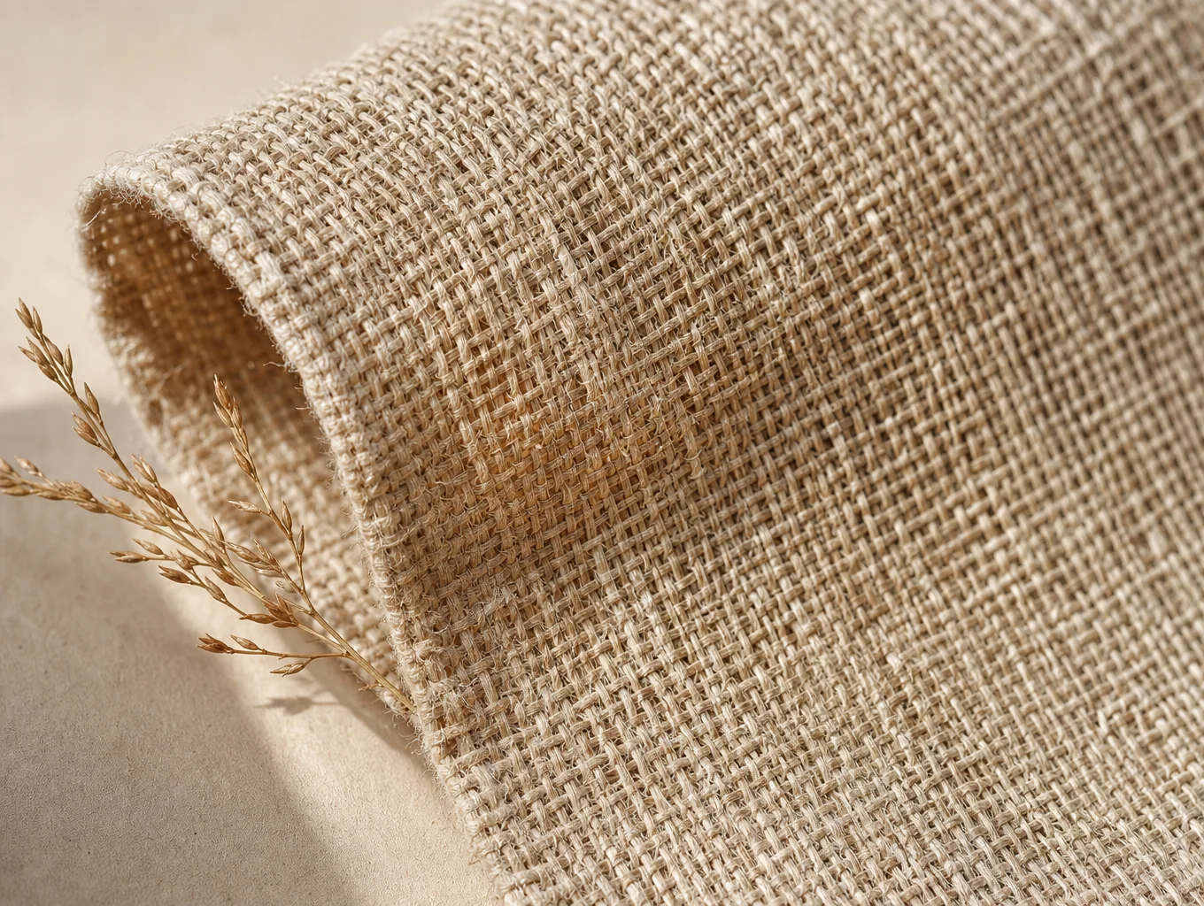 High-magnification weave texture of raw combed cotton and natural linen fibers