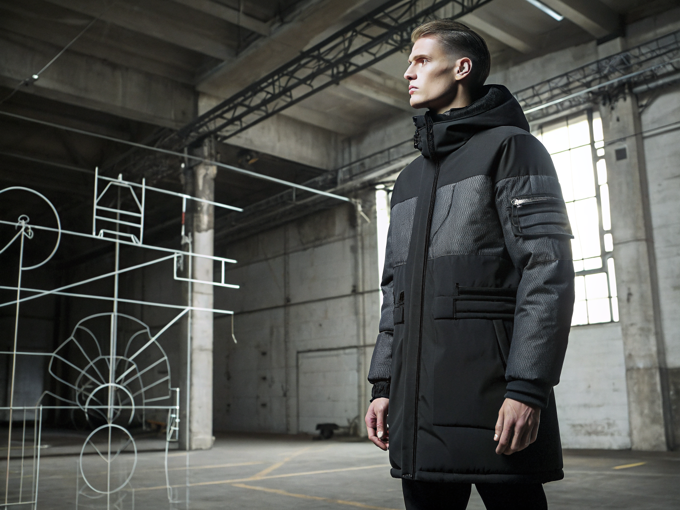 Weather-resistant technical workwear jackets and ergonomic garments